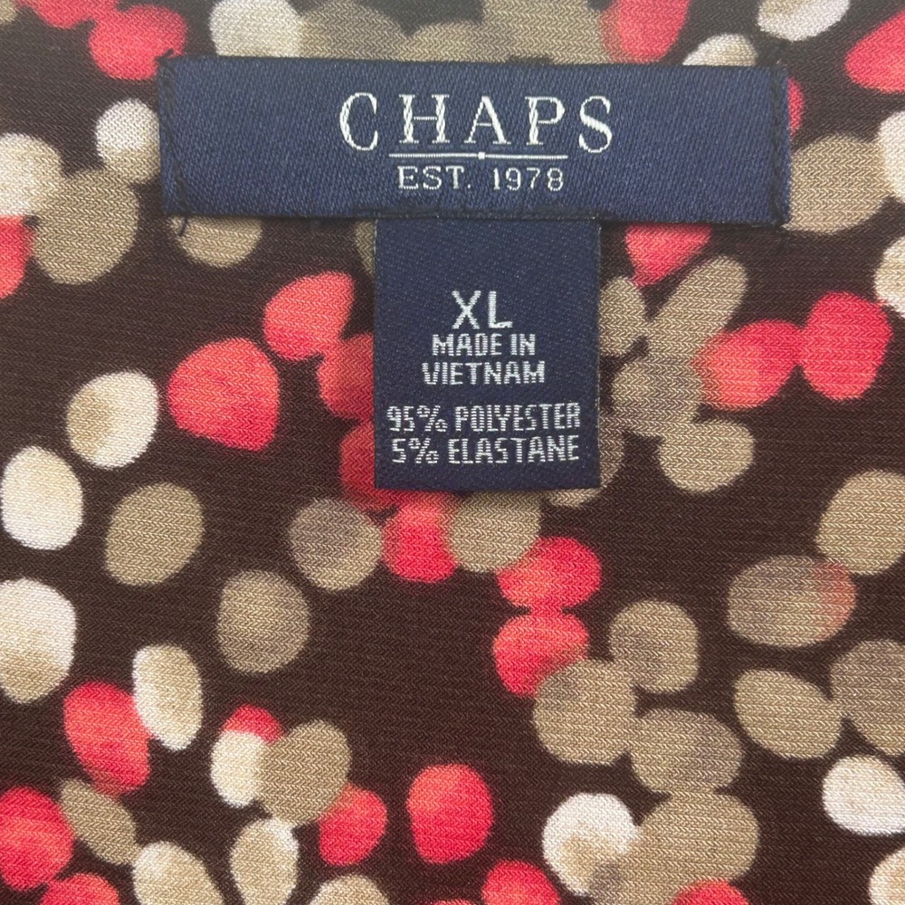 Chaps Womens XL Brown Pink Abstract Dot Faux Wrap V-Neck Short Sleeve Dress - Picture 5 of 7